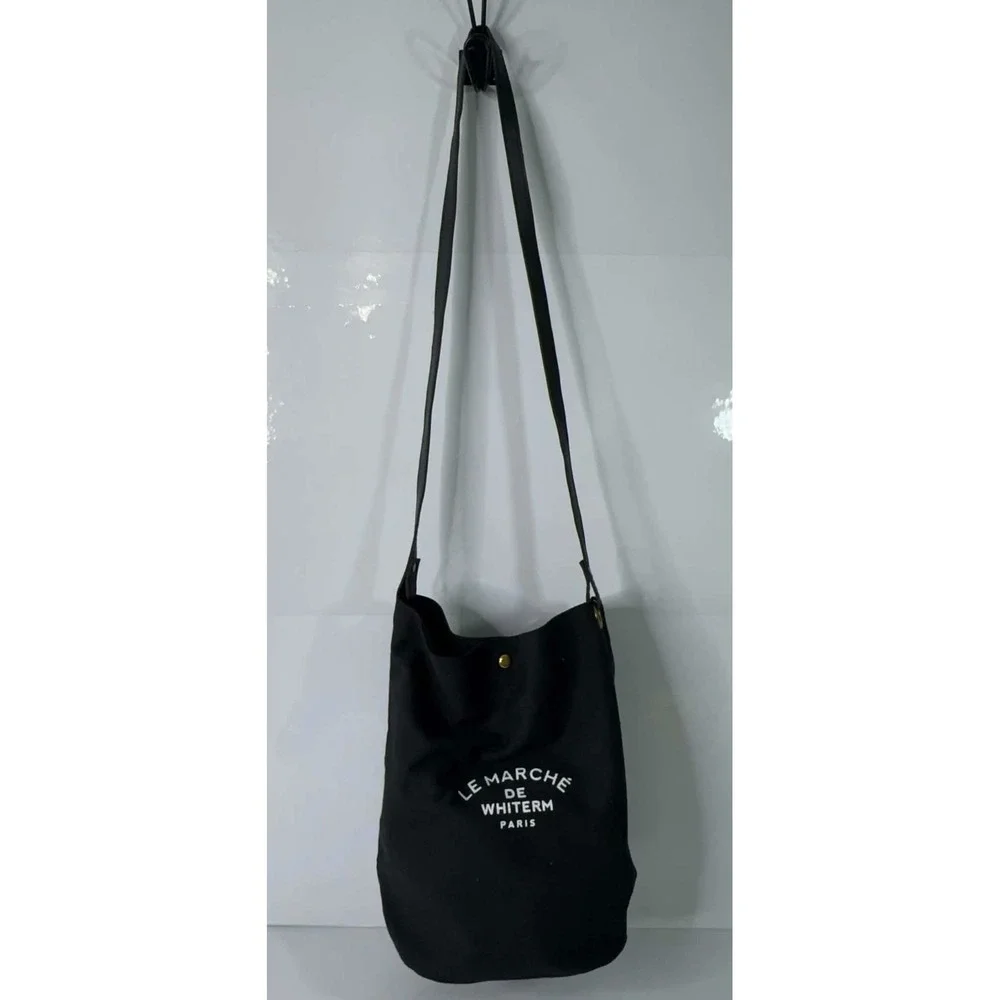 Le Marche de Whiterm Paris Black Canvas Shoulder Bag Crossbody Market Tote Luxe